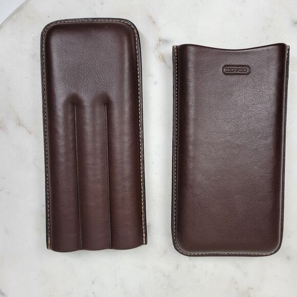 Coach Brown Leather 3 Finger Cigar Holder Case Travel Accessory Embossed Logo - Picture 2 of 15